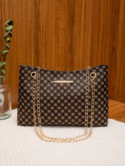 Borsa a tracolla fashion con stampa a pois, borsa a tracolla da donna semplice con catena