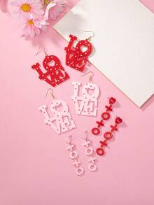 1 對壓克力粉紅色字母 Love Xoxo 心形情人節耳環,女士禮物,送給妻子女朋友的禮物 - 彩色 - 查看 7