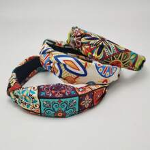 1 件女式波西米亞風格幾何圖案視覺菱形時尚頭帶適合日常佩戴、節日派對裝扮 - 方格 - 查看 1