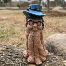 New Tree Stump Sculpture Creative Resin Crafts, Lovely Decorative Garden Ornament - Blue Hat - View 5