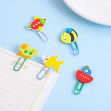 12 件裝卡哇伊卡通木製回形針裝飾書籤活頁夾學校辦公文具配件 - 彩色 - 查看 4