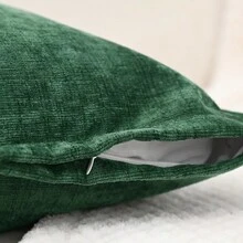 1 件雪尼尔荷叶边枕套或腰枕套，不含枕芯，适用于卧室客厅沙发 - 墨綠色 - 查看 8