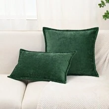 1 件雪尼尔荷叶边枕套或腰枕套，不含枕芯，适用于卧室客厅沙发 - 墨綠色 - 查看 1