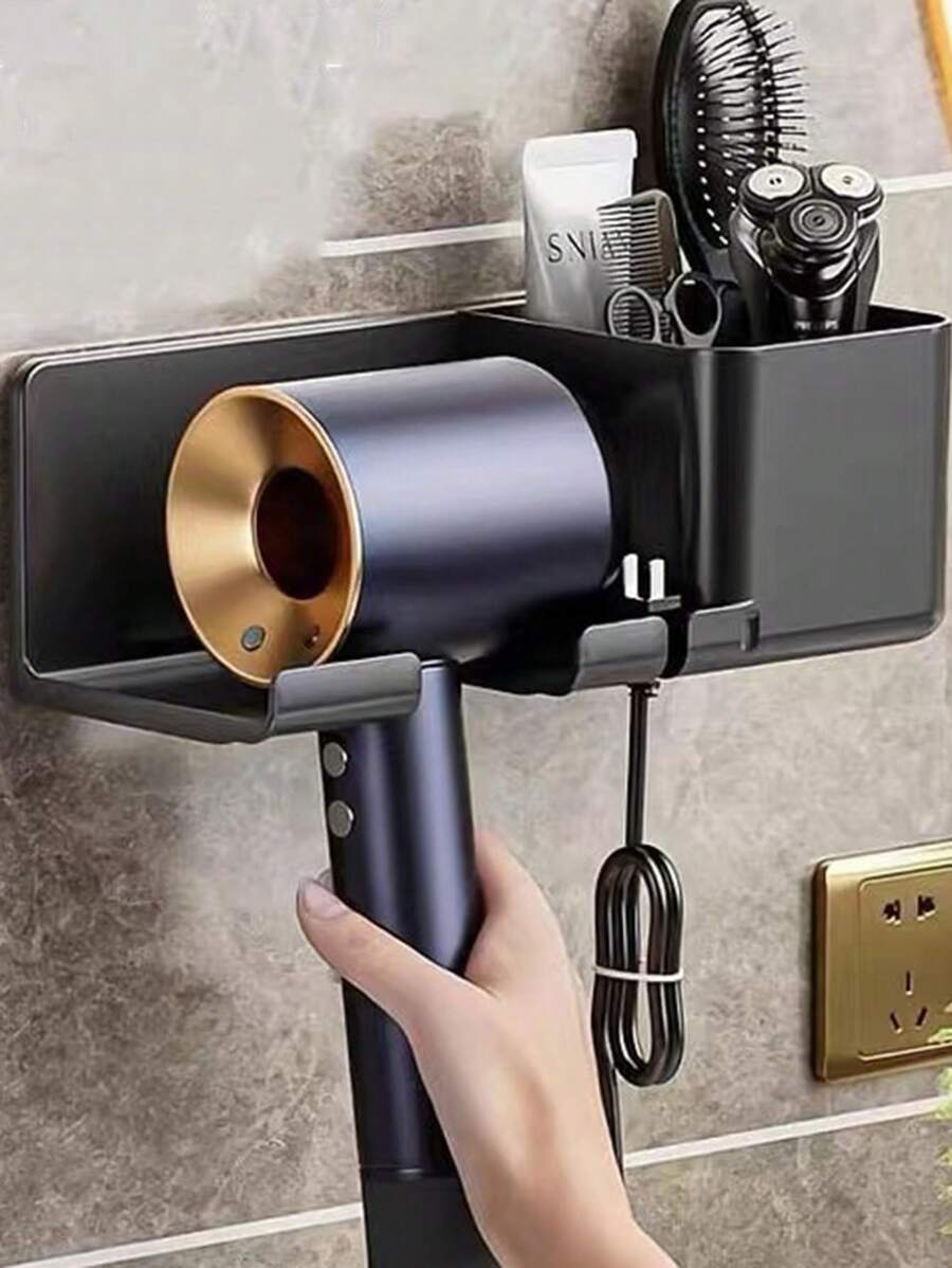 1PC Wall Mounted Hair Dryer Holder Bathroom Shelf Without Drilling Plastic Hair Dryer Stand Bathroom Organizer Bathrooms Accessory - Black - View 1