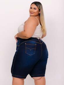 Plus Size Denim Shorts - Blue - View 5