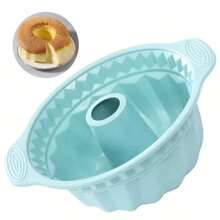 1pc Silicone Cake Pan Non-Stick With Handle, Home Baking Diy Cake Mold, Suitable For Cake, Chocolate, Jelly, Bread Baking - Mint Blue - View 1
