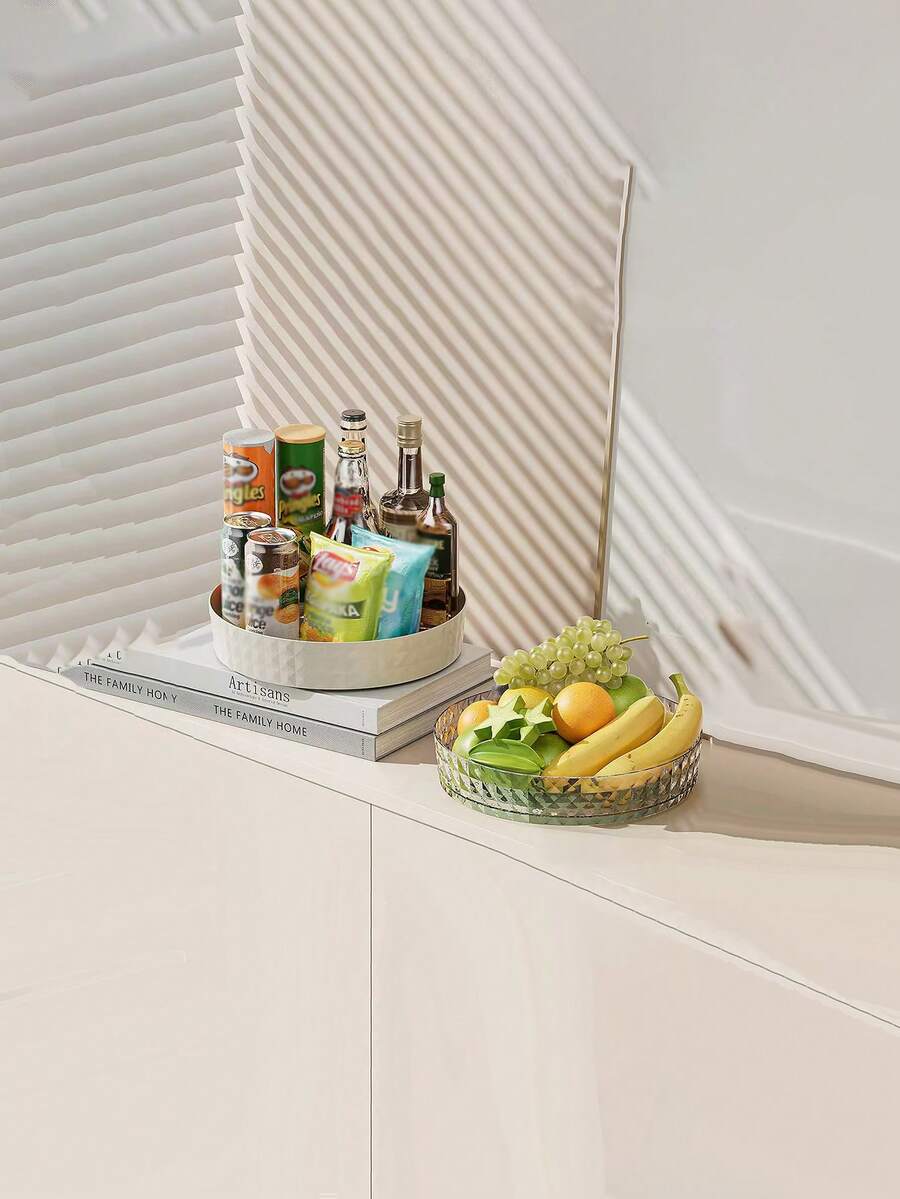 1入組寵物材質簡約旋轉式聖誕禮物廚房收納架轉盤,適用於香料、調味品、客廳、水果、化妝品 - 白色 - 查看 1