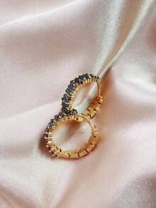 1對簡約925銀針&鑽石&鋯石裝飾圈環耳環,採用金電鍍工藝,適用於女性日常佩戴 - 黑色 - 查看 3