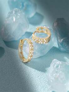 1 对简约圆点精致环形耳环女式 925 银 18K 镀金珠宝配饰 2023 年潮流送给我女儿适合派对 - 金色 - 查看 7