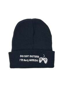 1顶男女童Y2K风格游戏机刺绣针织帽，户外保暖冬季帽，适合日常通勤。 - 黑色 - 查看 1