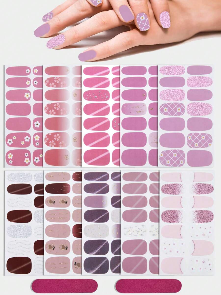 Nail Art Sticker Set Of 140 Transparent Nail Stickers & 2 Nail Files For Girls And Women, Suitable For Diy Nail Decoration - Multicolor - View 1