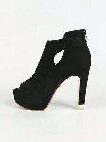 Black Suede Waterproof Platform Thick Heel Peep Toe Fashion Boots For Women Inside And Outside - Black - View 7