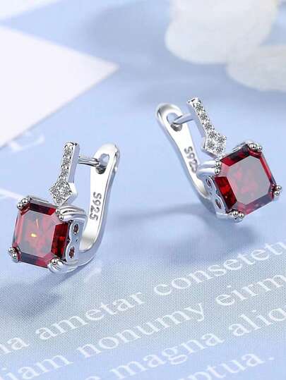 1pc European & American Style Square Cubic Zirconia Drop Earrings Women's Geometric Stud Earring, Suitable For Daily Wear