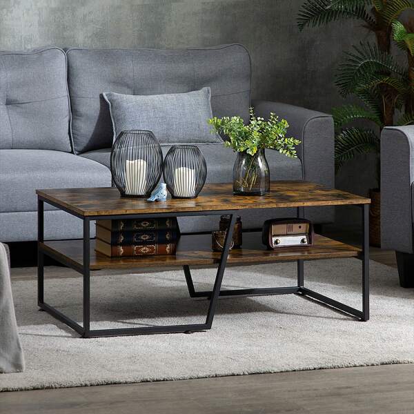 HOMCOM HOMCOM Table basse rectangulaire au style industriel 1 plateau et 1 étagère de rangement métal - 106 x 55 x 45 cm