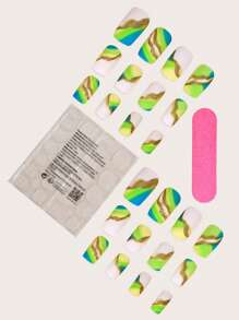 綠色漸變&金邊彩貼,可穿戴的歐美風格美甲貼紙 - 彩色 - 查看 3