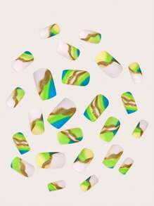 綠色漸變&金邊彩貼,可穿戴的歐美風格美甲貼紙 - 彩色 - 查看 2