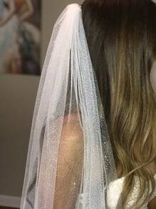 1 Pc Women 1 Tier Elbow Length Glitter Tulle Short Wedding Bridal Veil With Metal Comb For Wedding Party White Halloween