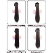 直发马尾绷带式合成发纤维耐热马尾假发接发假发 - Black-brown - 查看 8