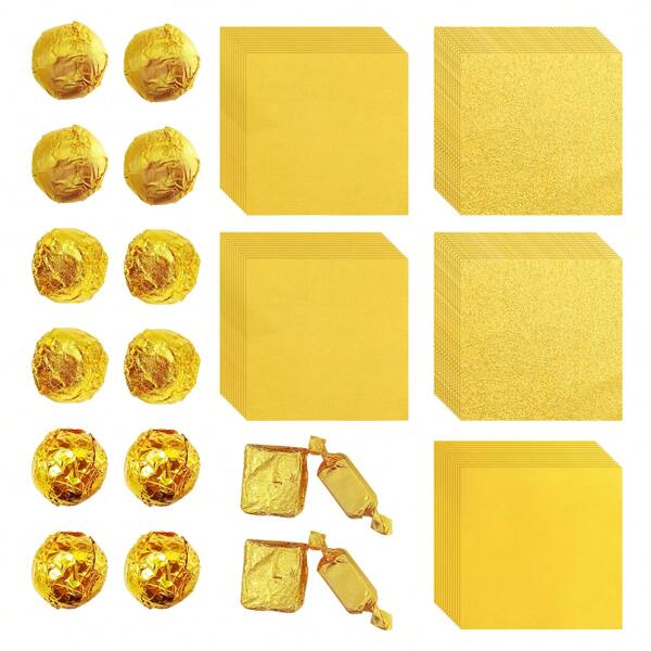 300 Pieces Chocolate Candy Wrappers, Gold Foil Wrapping Paper Aluminium Foil Sweet Wrappers For