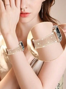 Set de 2 piezas: Estuche protector de marco de oro rosa hueco con diamantes de imitación + Correa de silicona suave de colores, compatible con Ultra2/SE/Series 9/8/7/6/5/4/3/2/1, decoración de moda para relojes inteligentes de 38mm, 40mm, 41mm, 42mm, 44mm, 45mm, 49mm