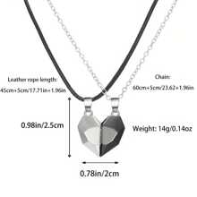 2入組磁吸項鍊,拋光情侶磁鐵心臟合併項鍊,適用於情侶