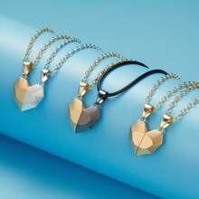 2入組磁吸項鍊,拋光情侶磁鐵心臟合併項鍊,適用於情侶