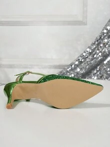 Brokatowe, zakryte palce, szpilki na wysokim obcasie dla kobiet - Zielony - Zobacz 10