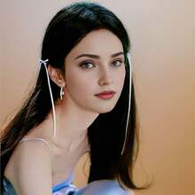 1對蝴蝶結緞帶髮夾髮飾，芭蕾風格法式緞帶蝴蝶結髮插 - 粉色 - 查看 3