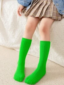 兒童堆積襪,無跟直針條紋中筒襪,過膝長襪 - 綠色 - 查看 2