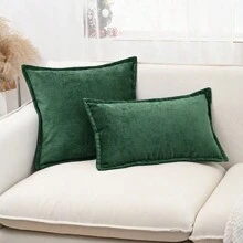 1 件雪尼尔荷叶边枕套或腰枕套，不含枕芯，适用于卧室客厅沙发 - 墨綠色 - 查看 6