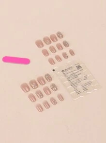 MYSEVENDAY 24入組短方形粉色貓眼鑽美甲,包括1支果凍膠和1把指甲文件,適合旅行、日常穿著和嬉戲玩耍,瞬間提升您的造型 - 彩色 - 查看 3