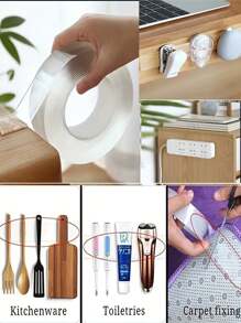 1pc Reusable Non-Marking Strong Adhesive Tape Strips, Multi-Purpose Multi-Size Clear Mounting Nano Tape For Taping Items In Home, Office, Car - Transparent - View 3