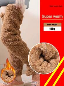 1 双女士暖腿套，睡觉时防寒，适合脚或腿冷的老年人，超厚保暖内衬，冬季保暖 - 棕色 - 查看 1