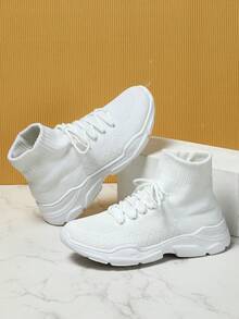 白色时尚、舒适、透气、厚底运动休闲校园男士运动鞋 - 白色 - 查看 4