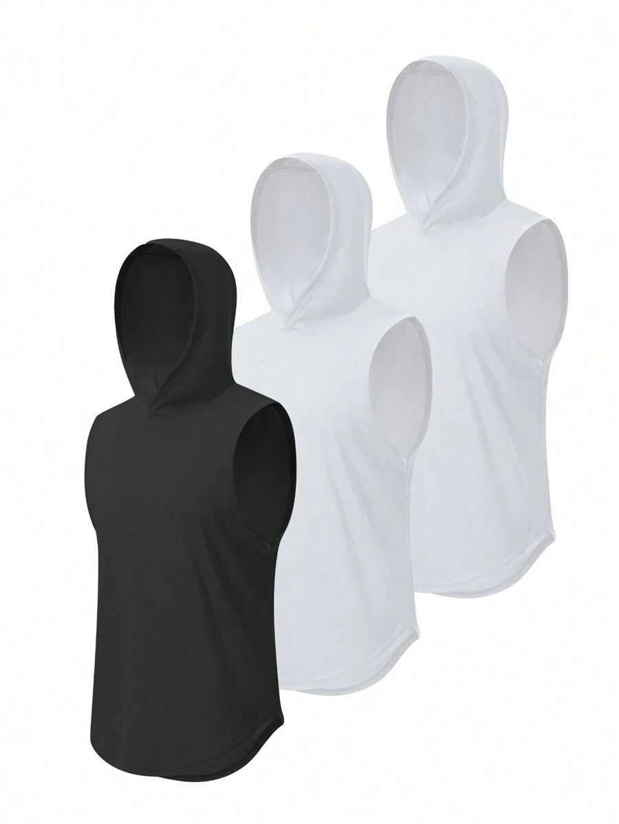 Men Solid Color Sleeveless Hooded Sports Top Gym Clothes - Royal Blue - View 1