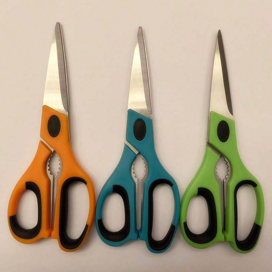 1pc 22cm Heavy-Duty Kitchen Multifunctional Scissors, With Walnut Clip, For Cutting Meat, Fish And Chicken Bones - Green - View 1
