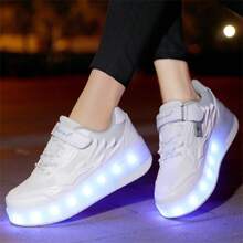 Summer Led Light Sport Shoes With Two Small Wheels For Teenagers, Couples, Breathable, Low-Cut, Outdoor Roller Skates, Men's And Women's Shoes
