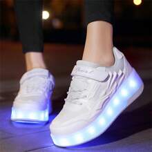 Summer Led Light Sport Shoes With Two Small Wheels For Teenagers, Couples, Breathable, Low-Cut, Outdoor Roller Skates, Men's And Women's Shoes