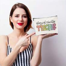 1個高密度亞麻化妝包,有字母印花 - 米色 - 查看 6