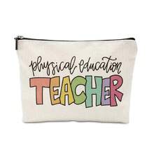 1個高密度亞麻化妝包,有字母印花 - 米色 - 查看 5