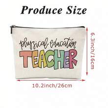 1個高密度亞麻化妝包,有字母印花 - 米色 - 查看 3