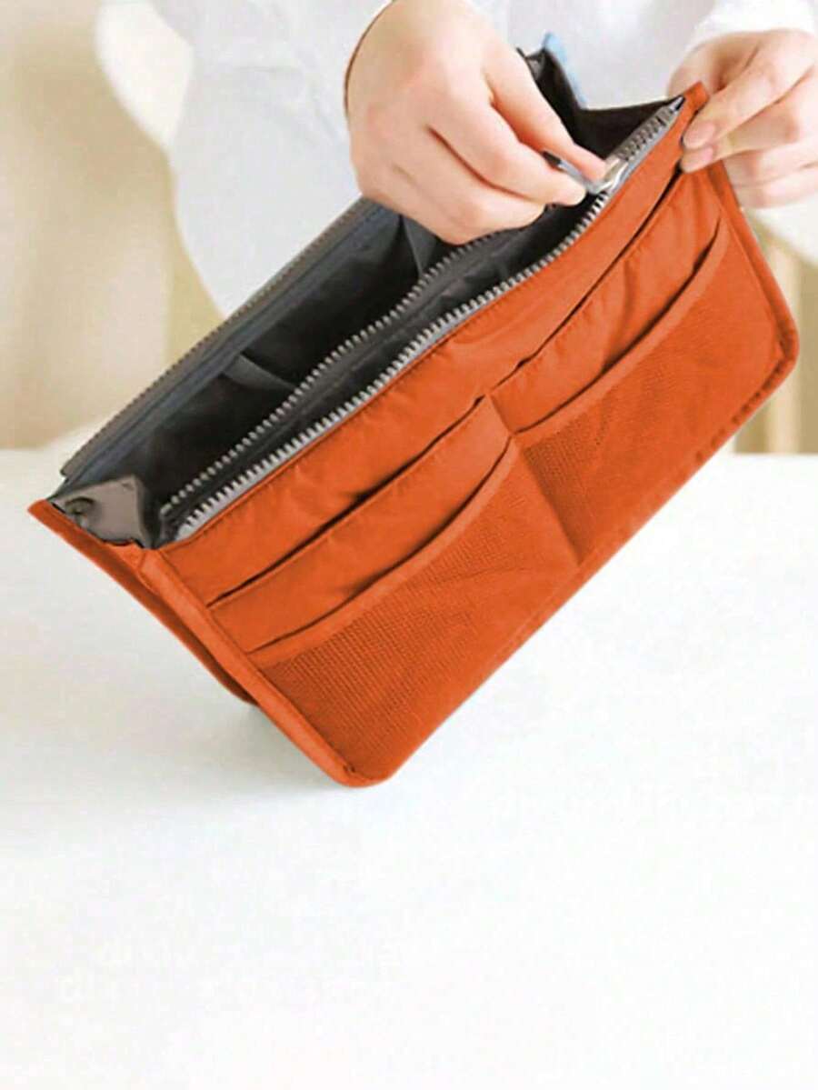 1Pc Purse Insert Storage Bag, Versatile Travel Organizer Bag Insert Cosmetic Bag With Multi-Pockets - Orange - View 1