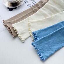 兒童襪子,雙針菇頭蕾絲邊中筒褲,韓國風格公主女孩春秋針織短襪 - 黑色 - 查看 8