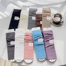 兒童襪子,雙針菇頭蕾絲邊中筒褲,韓國風格公主女孩春秋針織短襪 - 黑色 - 查看 7