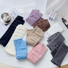 兒童襪子,雙針菇頭蕾絲邊中筒褲,韓國風格公主女孩春秋針織短襪 - 黑色 - 查看 6