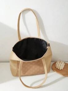 Thích hợp Đối với Đi du lịch , Ba-mảnh Của phụ nữ Sự phối hợp Cái túi , Đúng mốt Hình kim cương Dập nổi Màu thuần Cầm tay Túi đeo chéo , Dung lượng lớn Túi tote - Màu be - Xem 3