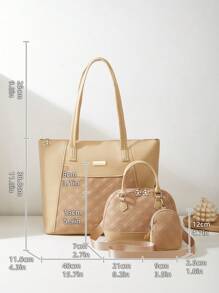 Thích hợp Đối với Đi du lịch , Ba-mảnh Của phụ nữ Sự phối hợp Cái túi , Đúng mốt Hình kim cương Dập nổi Màu thuần Cầm tay Túi đeo chéo , Dung lượng lớn Túi tote - Màu be - Xem 7