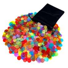 1000 Pieces 3/4 Inch Plastic Transparent 6 Color Bingo Counting Chips With Bag - For Large Group Games, Game Night & Educational Activities