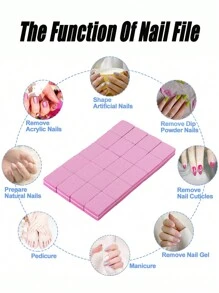 20入組粉紅色矩形迷你指甲研磨拋光板、海綿指甲磨光頭,專業修甲工具,適用於亞克力指甲護理和最佳自然指甲護理 - 彩色 - 查看 6