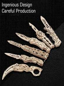 1pc Random Color And Style 3d Jigsaw Puzzle Woodworking Craft Folding Butterfly Knife, Diy Assembling Creative Decompression Toy Without Damage - Apricot - View 9